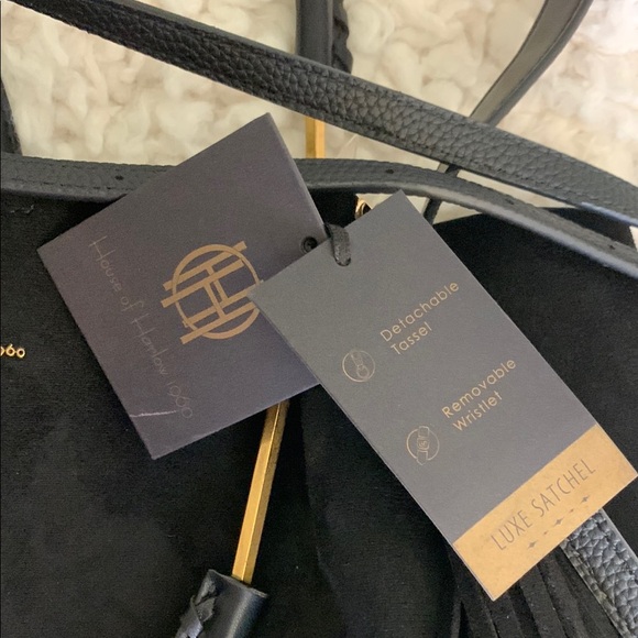 NWT House of Harlow 1960 Luxe Satchel Black Faux Suede + Crossbody Strap - Picture 8 of 8